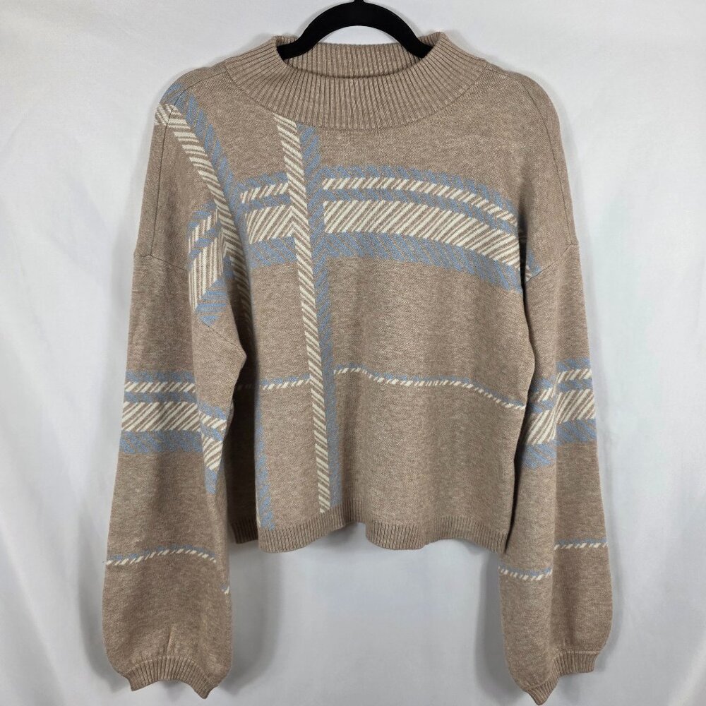 Laundry by Shelli Segal Beige Jacquard Plaid Sweater Women's Size Medium